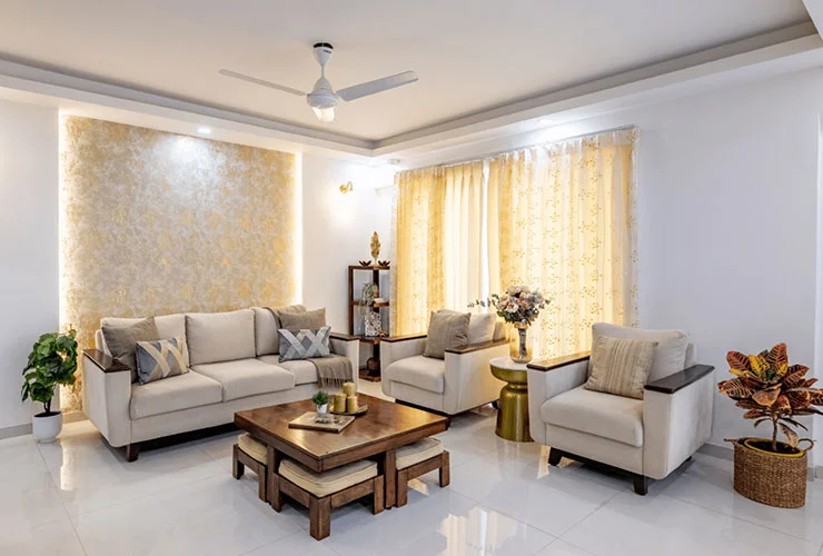 Contemporary Living Room with Wooden Center Table & Cream Seating</a>